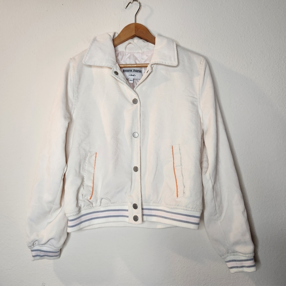Reserve Fairfax Womens Small White Puffer Varsity Jacket Snap